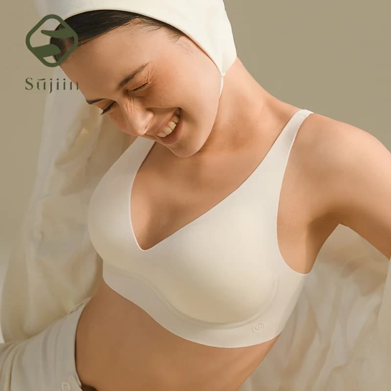 SUJIIN Sexy Push Up Seamless Wireless Bras for Women Soft Support Invisible Lift V Neck Bralette Padded Smooth Bra Female MX208