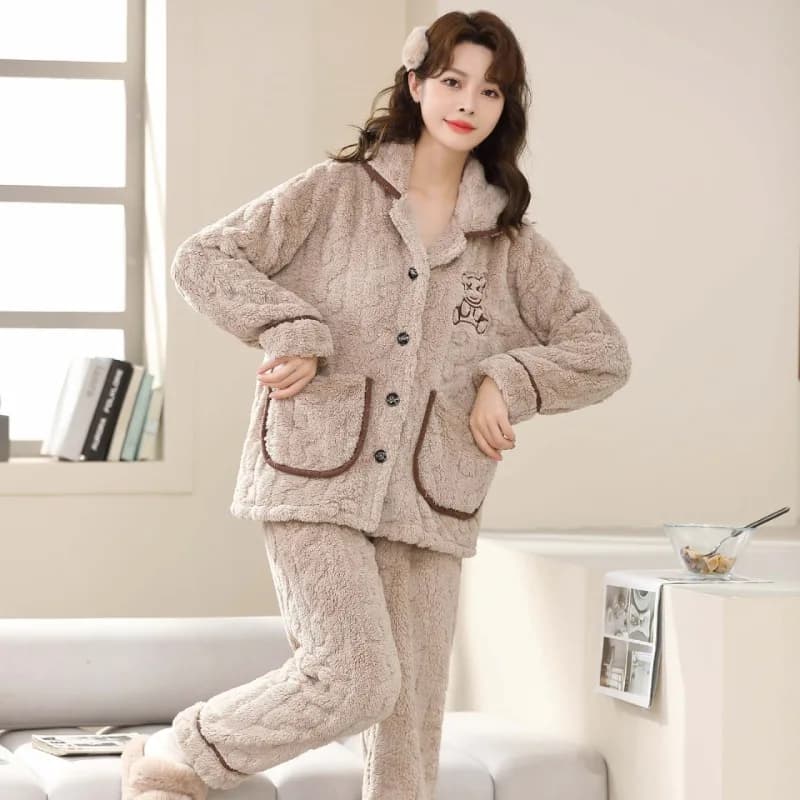 5XL Plus Size Fluffy Pajamas Set Women Winter Soft Comfy Fleece Pjs Cardigan Pants Loose Plush Sleepwear Fuzzy Loungewear 6XL