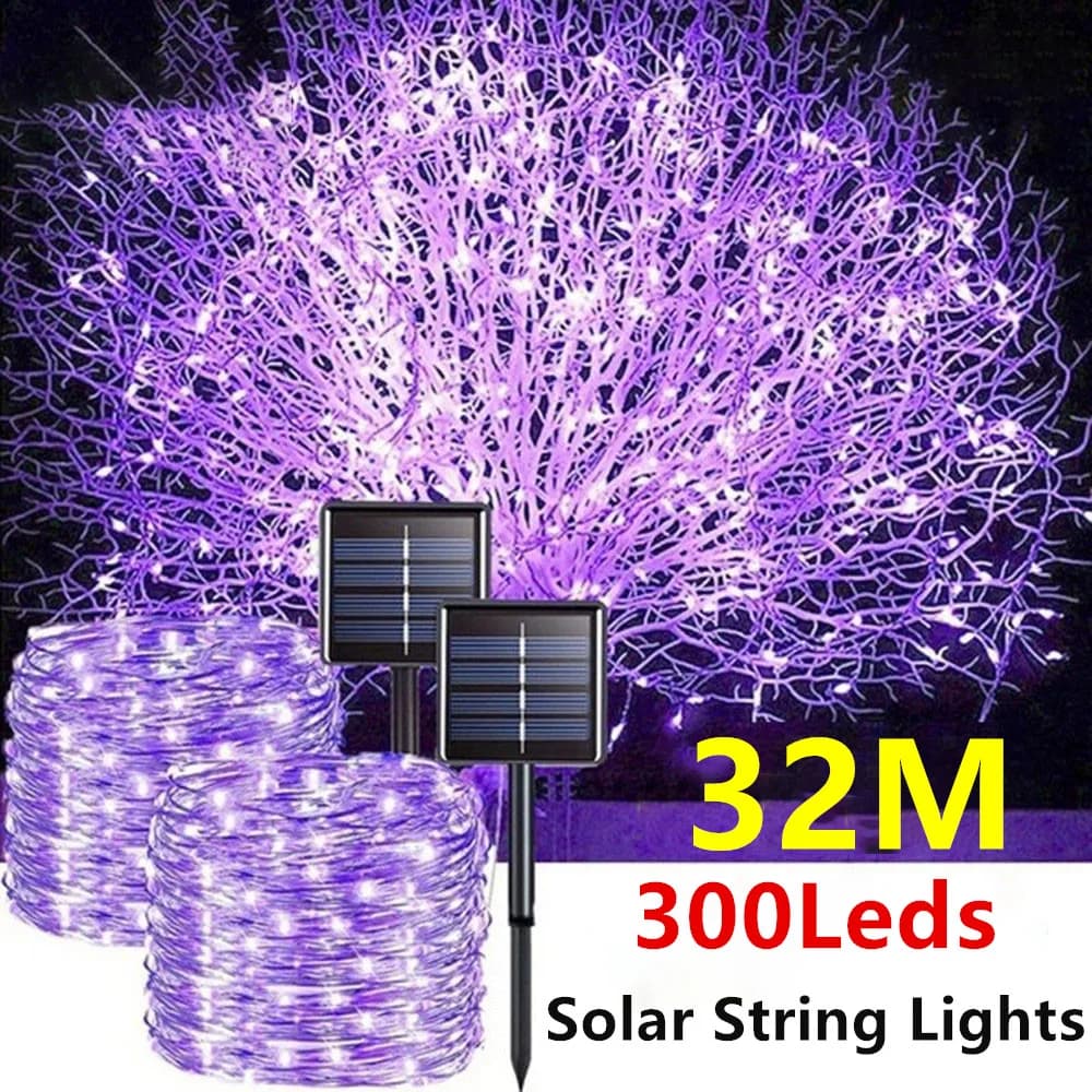 Outdoor LED Solar Fairy String Lights Waterproof Garden Decoration Garland 8Modes Copper Wire Light For Street Patio Christmas