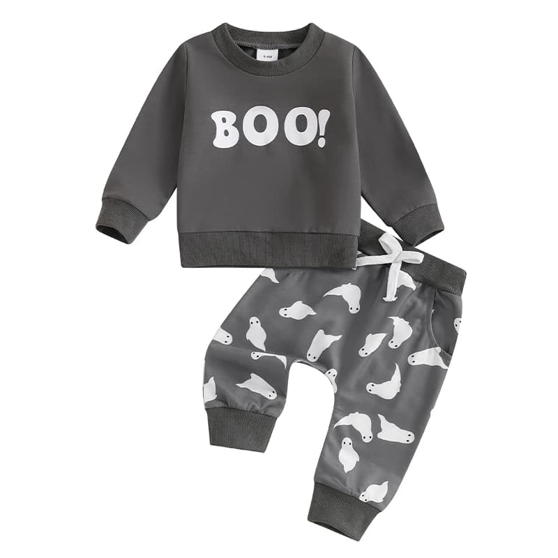 Baby Boys Pants Set Long Sleeve Crew Neck Letters Print Sweatshirt with Ghost Sweatpants Halloween Clothes