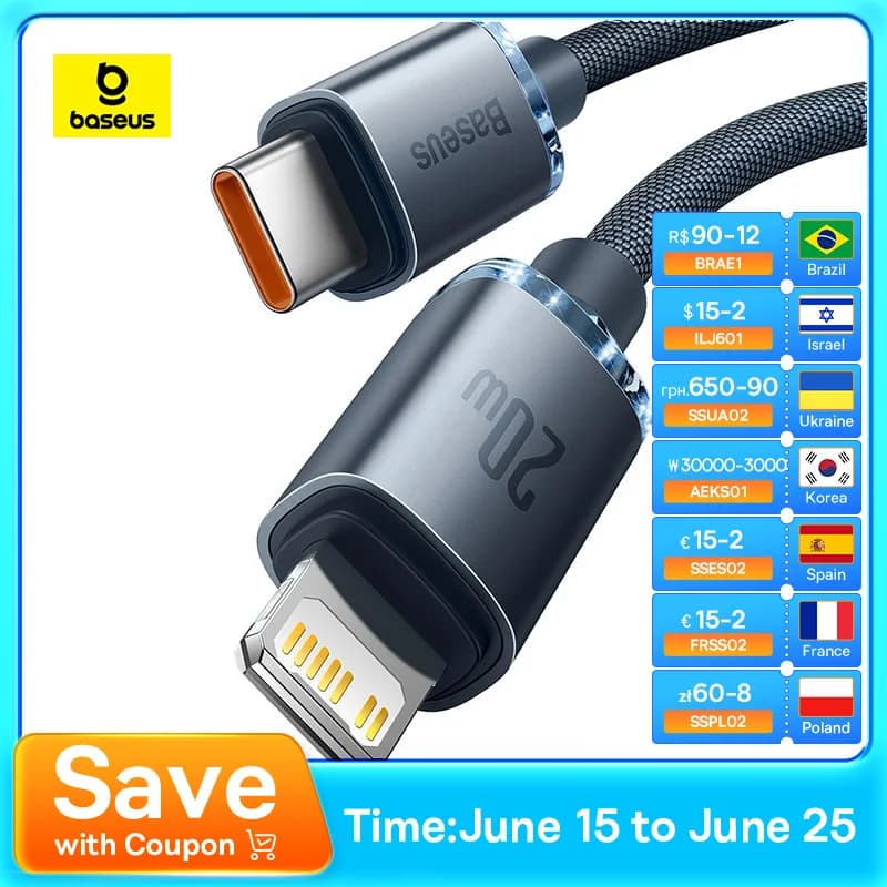 Baseus USB Type C PD 20W Cable for iPhone 14 13 12 Pro X 8 Fast USB C Cable for iPhone Charging Cable USB Type C Cable Wire Code