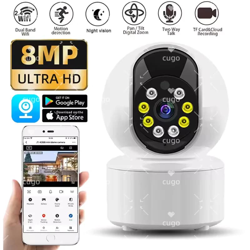 8MP 4K WiFi IP Camera Indoor Wireless Security Baby Monitor Supports Two-way Audio Color Night Vision Home Surveillance Camera
