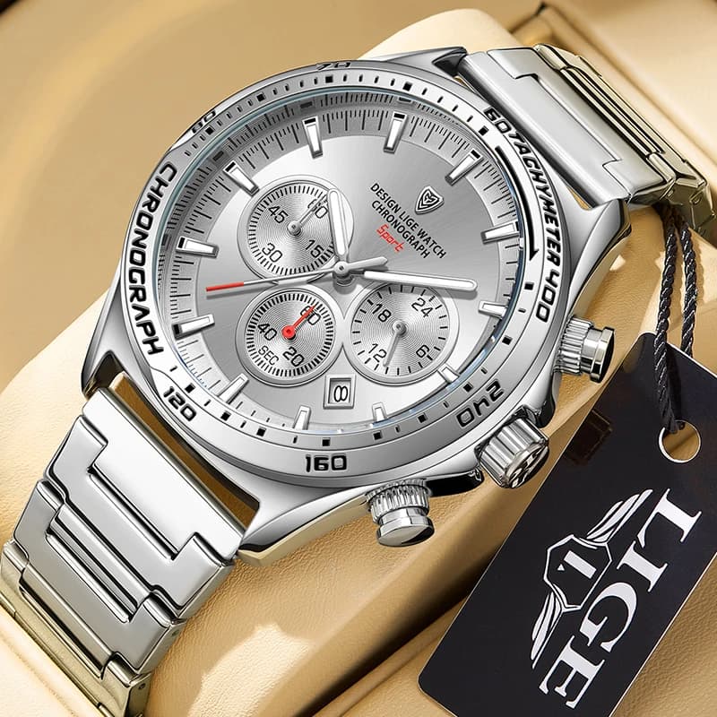 LIGE Luxury Man Wristwatch Waterproof Luminous Chronograph Watch for Men Stainless Steel Men's Quartz Watches reloj hombre