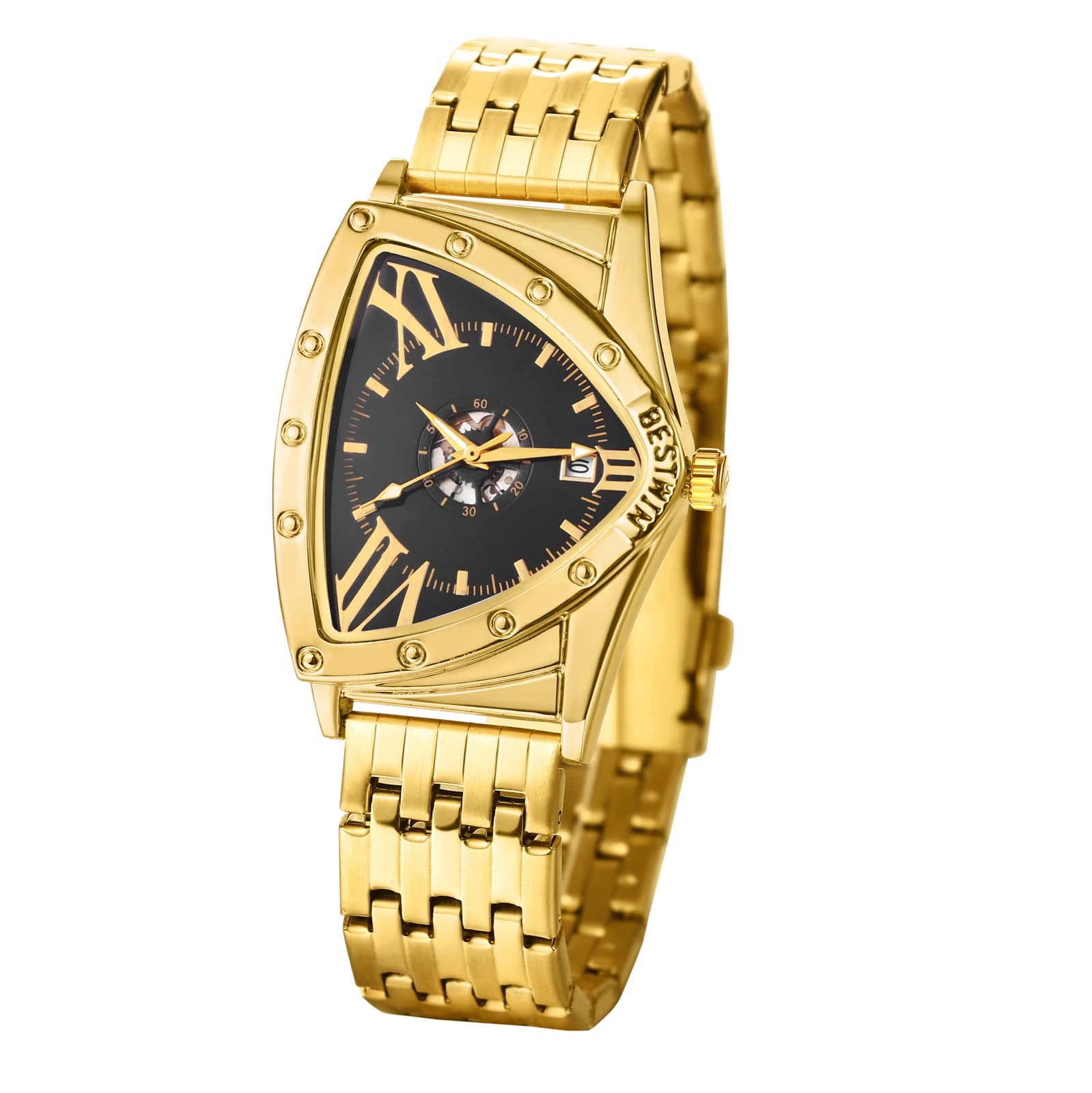 LANCARDO Men's Watch Triangle Dial Stainless Steel Waterproof Strap Quartz Watch Bar Diamond Scale Calendar Available