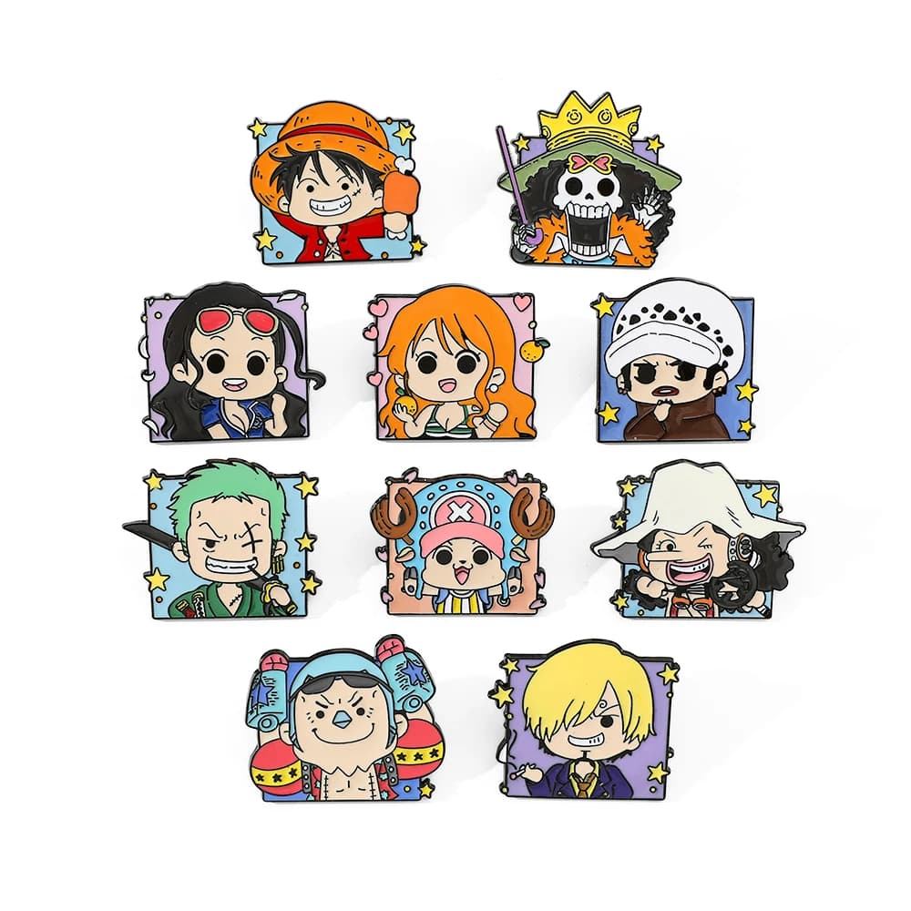 10 Pcs cute cartoon creative anime characters Metal badge accessories One Piece brooch Luffy Usopp pin decoration