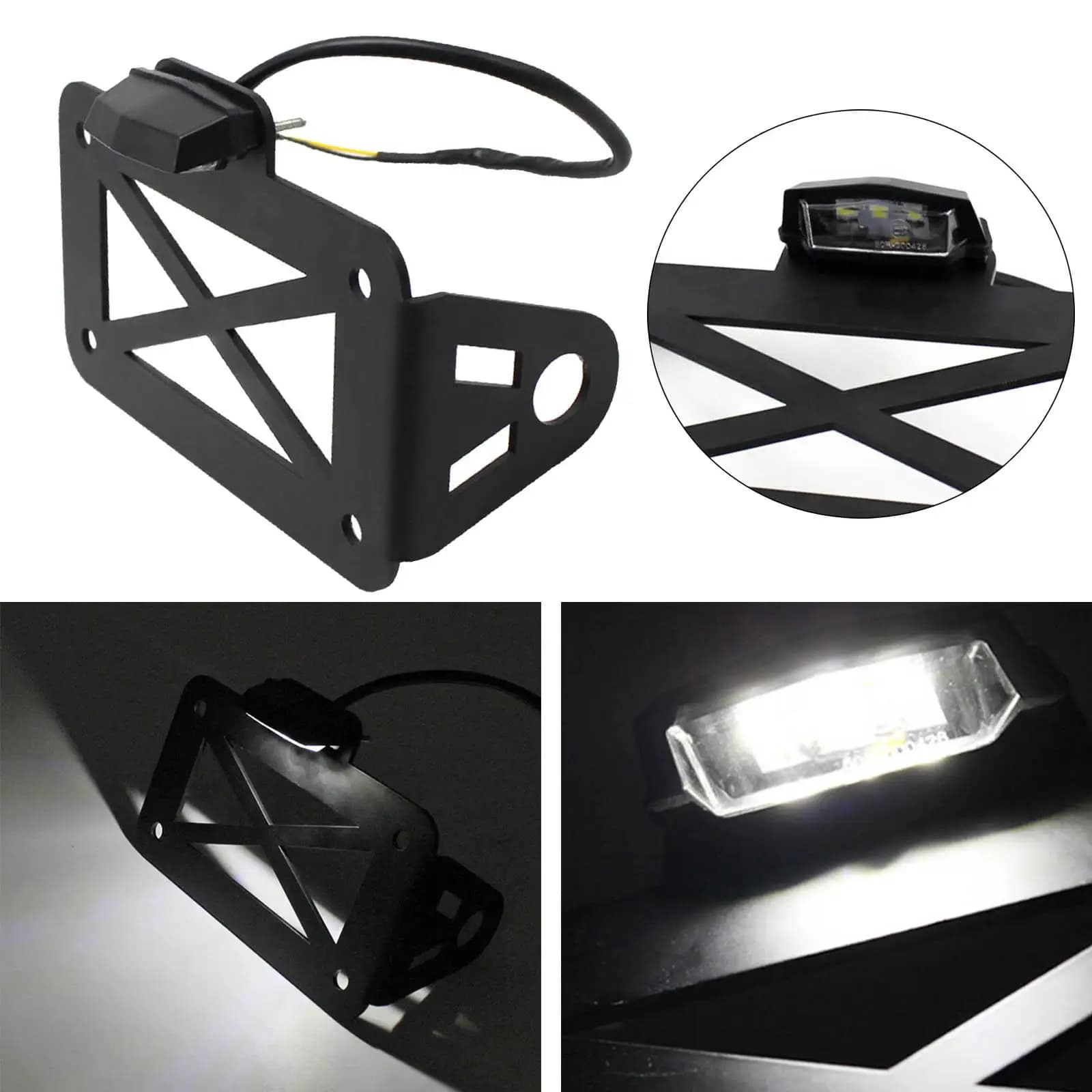 Universal Motorcycle Black License Plate LED Light Frame Holder For