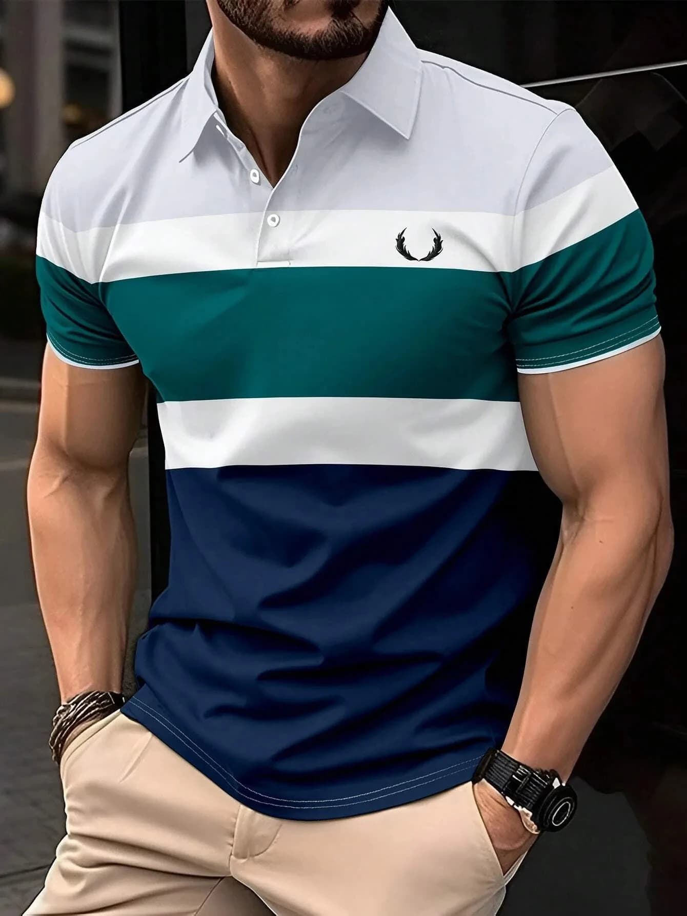 Summer Best-Selling Men's Button Polo Shirt Collar Short-Sleeved Pullover Casual Sports Solid Color Stand Trend Collar T-Shirt