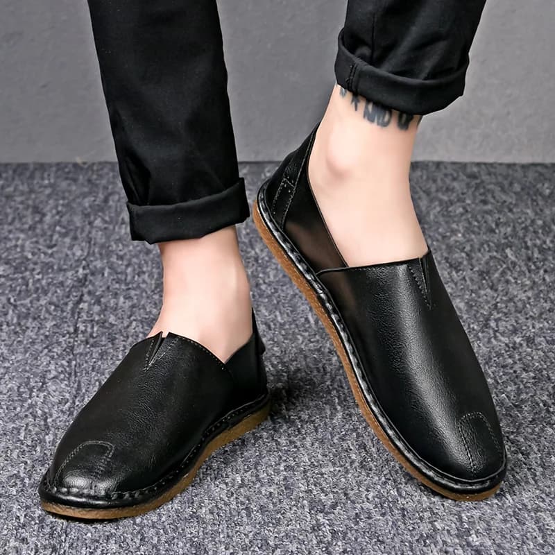 Casual men's leather shoes Comfortable minimalist design style Daily office driving outdoor walking men's Black and Grey shoes