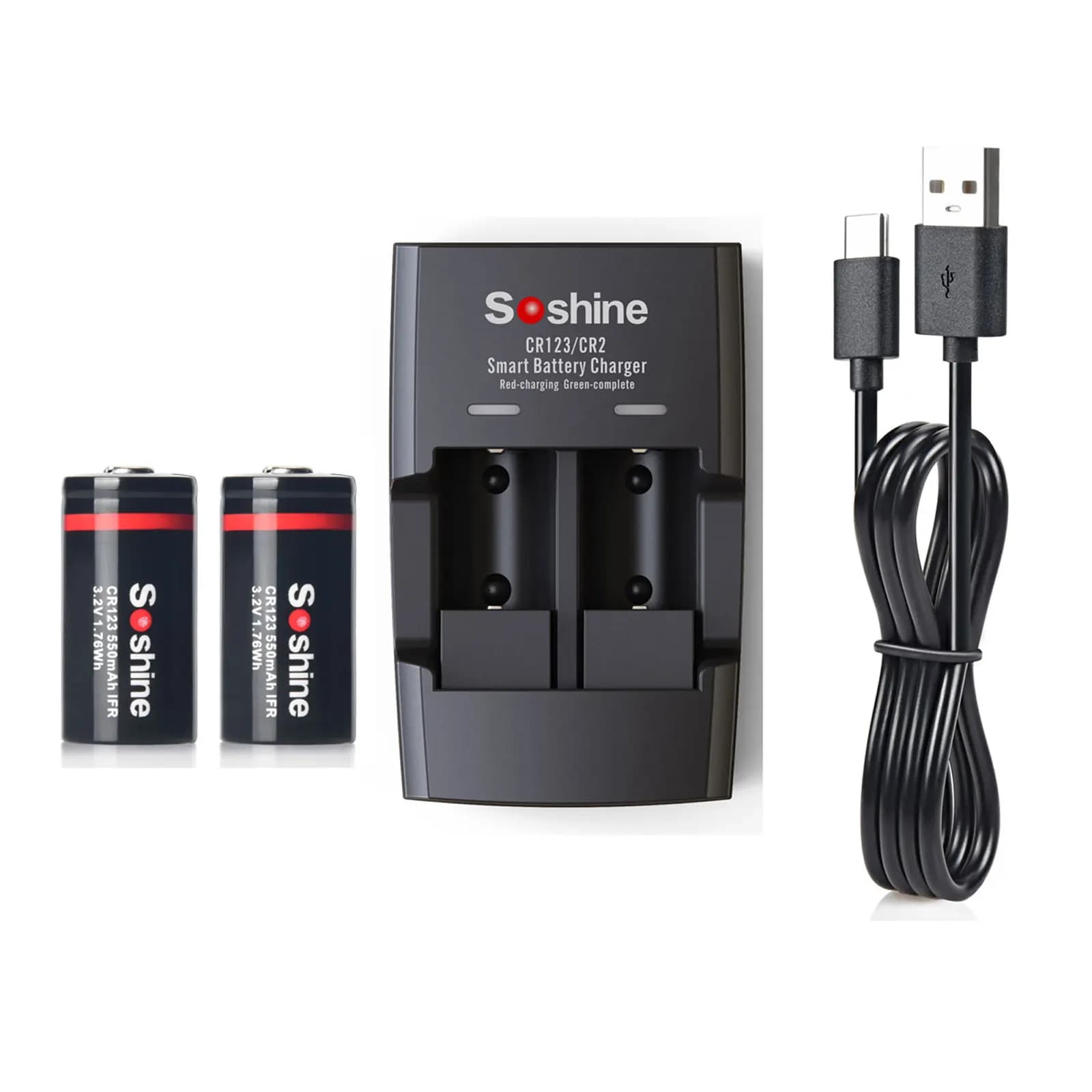 Soshine USB LiFePO4 Charger S5(Fe) With CR123 3.2V 550mAh LiFePO4 Rechargable Battery