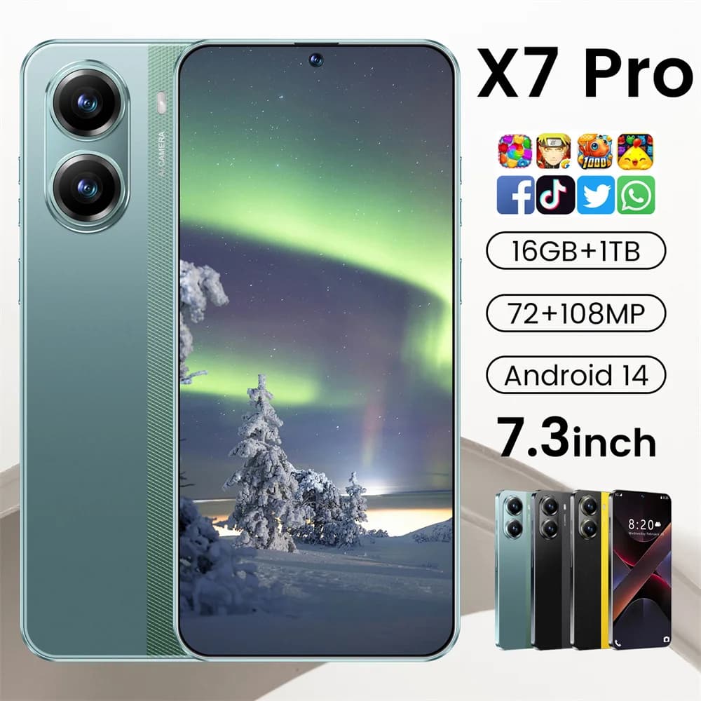 2025 New X7 Pro Case for 7.3HD Smartphone 5G Dual Card 8000mAh Battery Android 14 Global Version