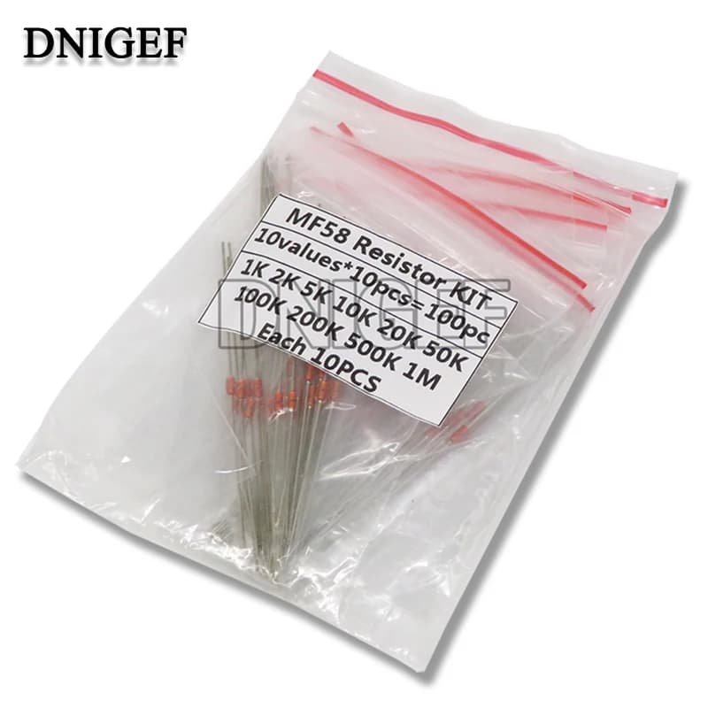 NTC Thermistor Resistor Kit 100PCS/Set 10Values Igmopnrq NTC-MF58 1K 2K 5K 10K 20K 50K 100K 200K 500K 1M  +/-5% 3950B Each 10PCS