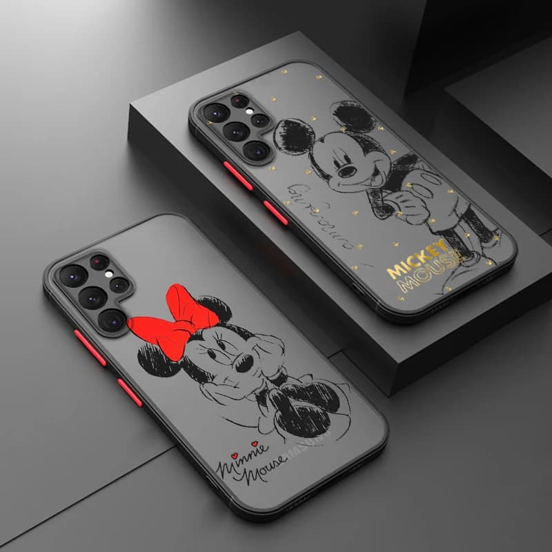 Disney Mickey Minnie Love For Samsung Galaxy S24 S23 S22 S21 S20 S10 Note 20 10 FE Plus Ultra Lite Frosted Translucent