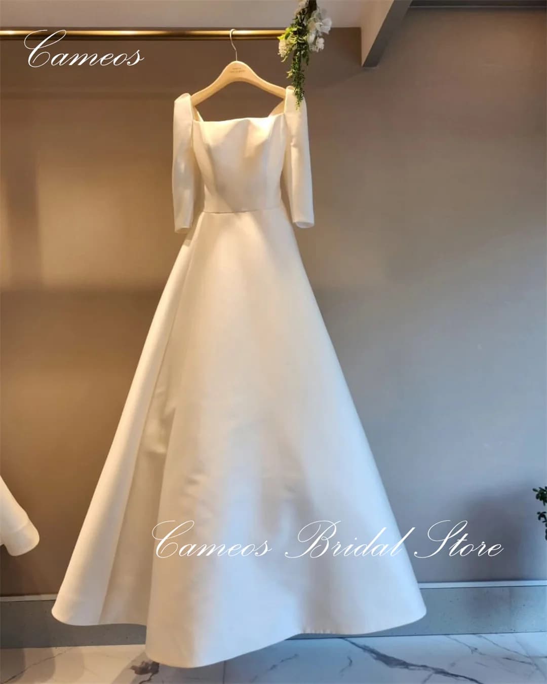 SONDR Korea Half Sleeves Wedding Dress Customized  Formal Bride Dress Ivory 웨딩드레스  Square Neck Simple Satin Wedding Gown Bridal