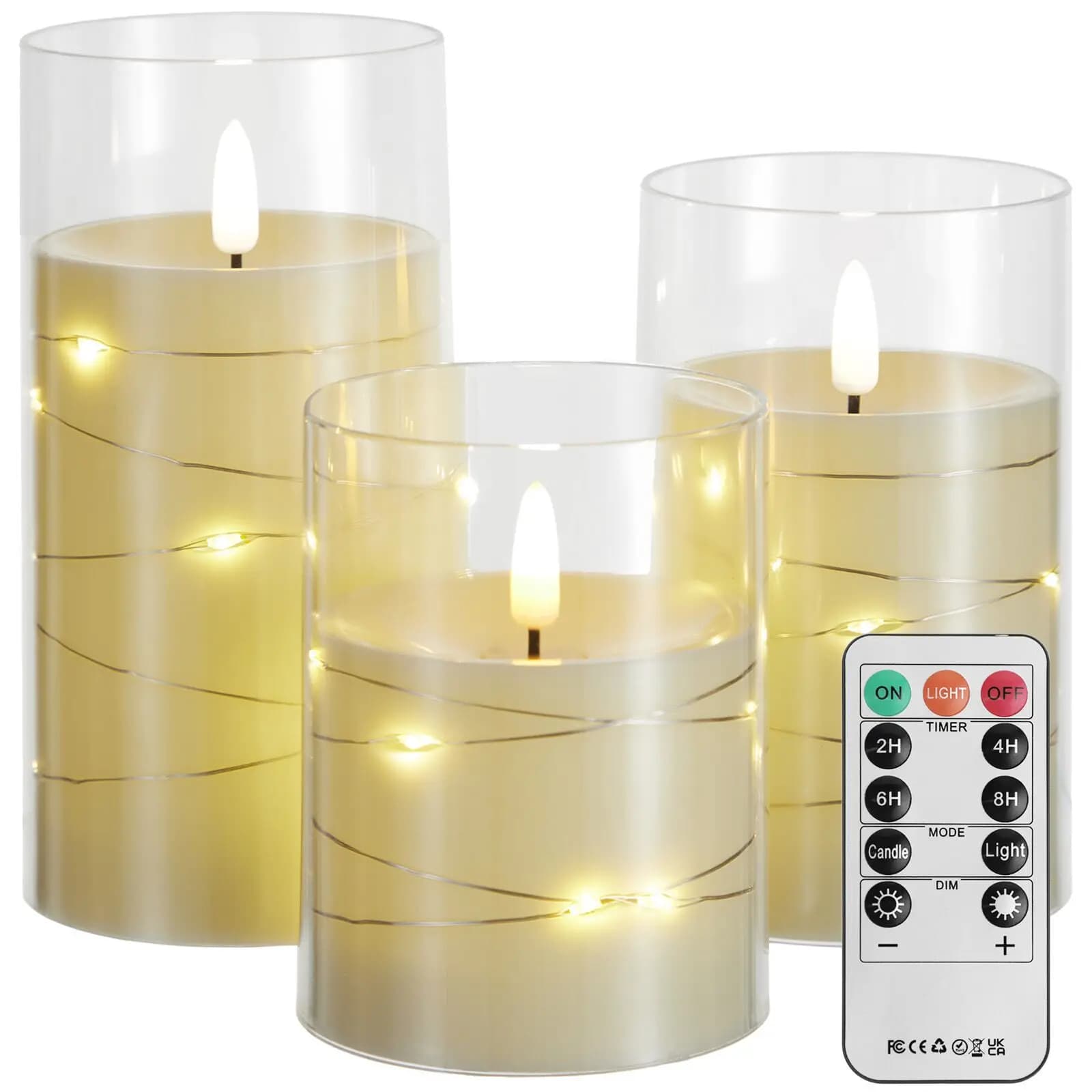 Flameless LED Candles w/Timer 3D Flickering Candles f/Romantic Ambiance Home Decoration Acrylic Shell  with Embedded Star String