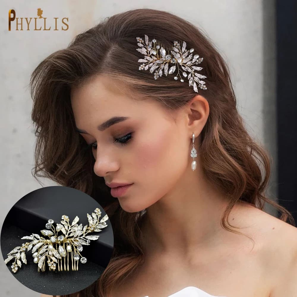 A83 Fashion Wedding Hair Accessories Alloy Leaves Bridal Hair Clips for Women Headpieces Handmade Rhinestone Bride Headdress