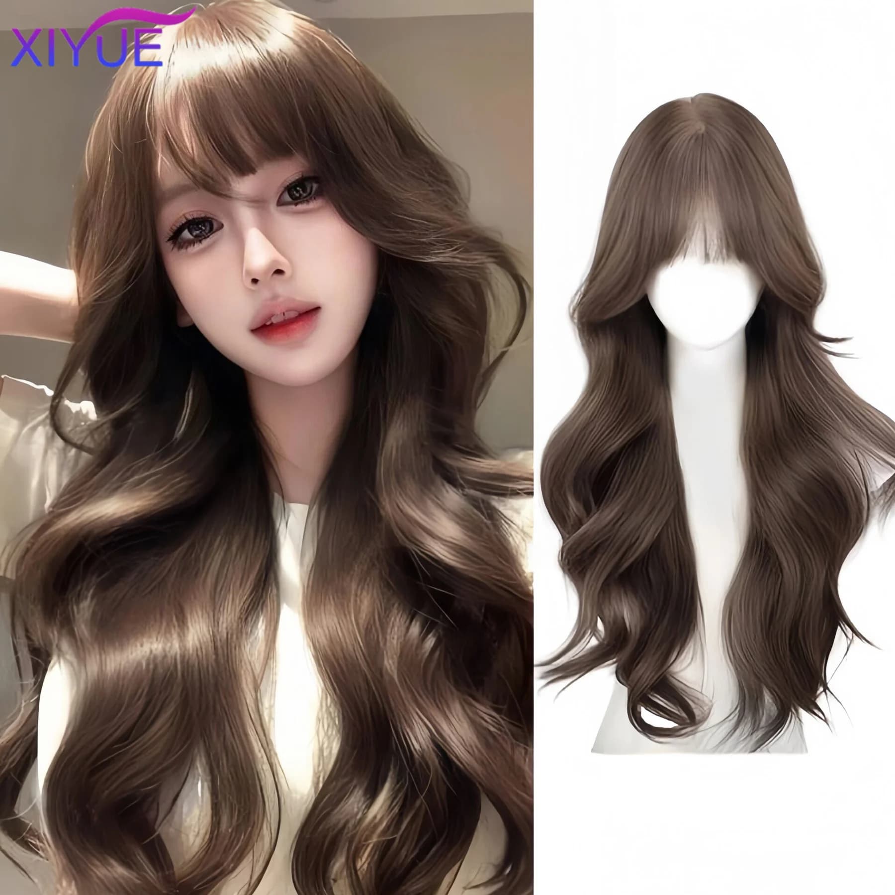 synthesis 26 Inch Synthetic Water Curly Wave Wigs Air Bangs Hair PLATINUM Heat-Resistant Natural And Smoot Daily Wear For Women