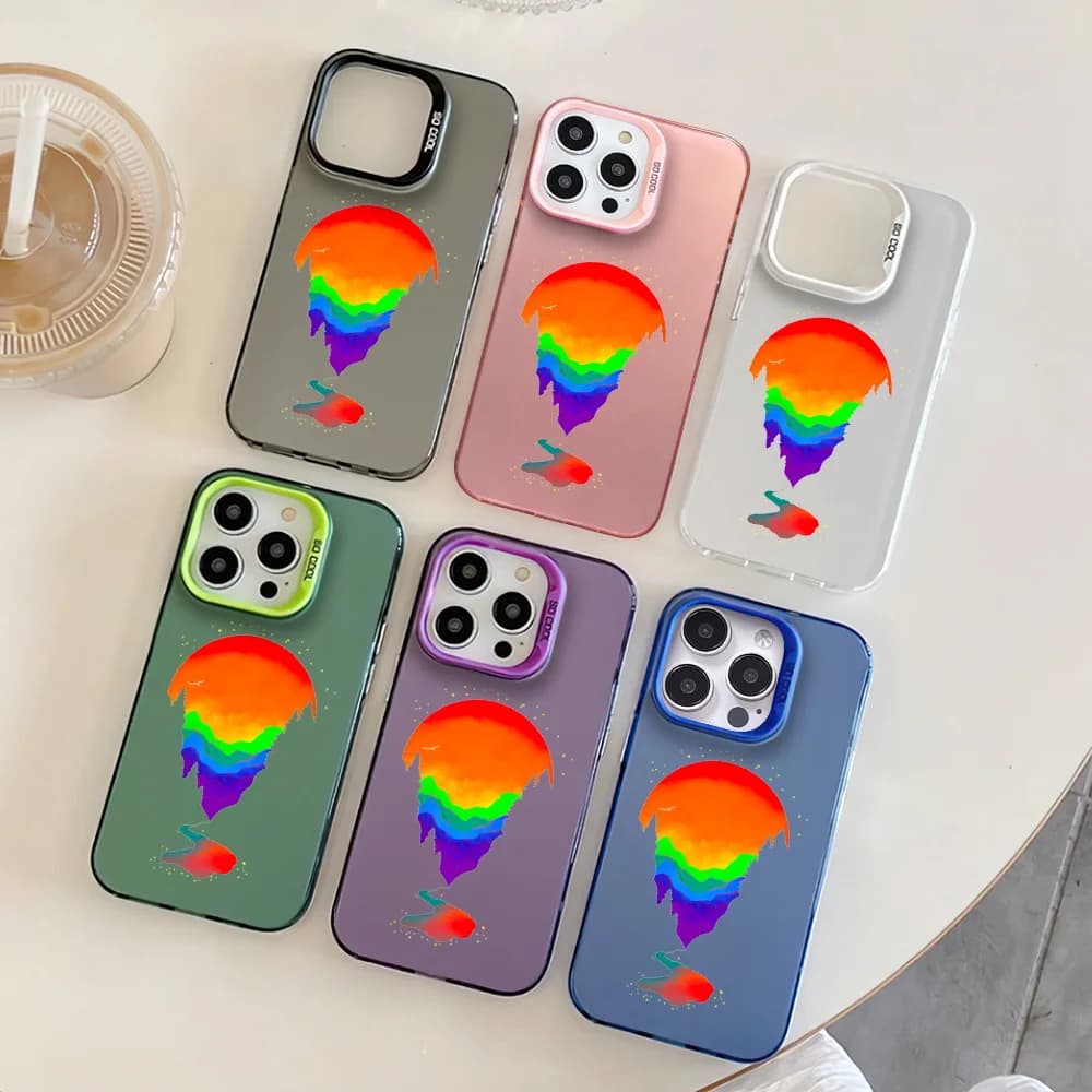 Creative rainbow sunset Phone Case For iphone11 12 13 14 15 16 Pro Max Plus fashion laser colorful silver IMD cover