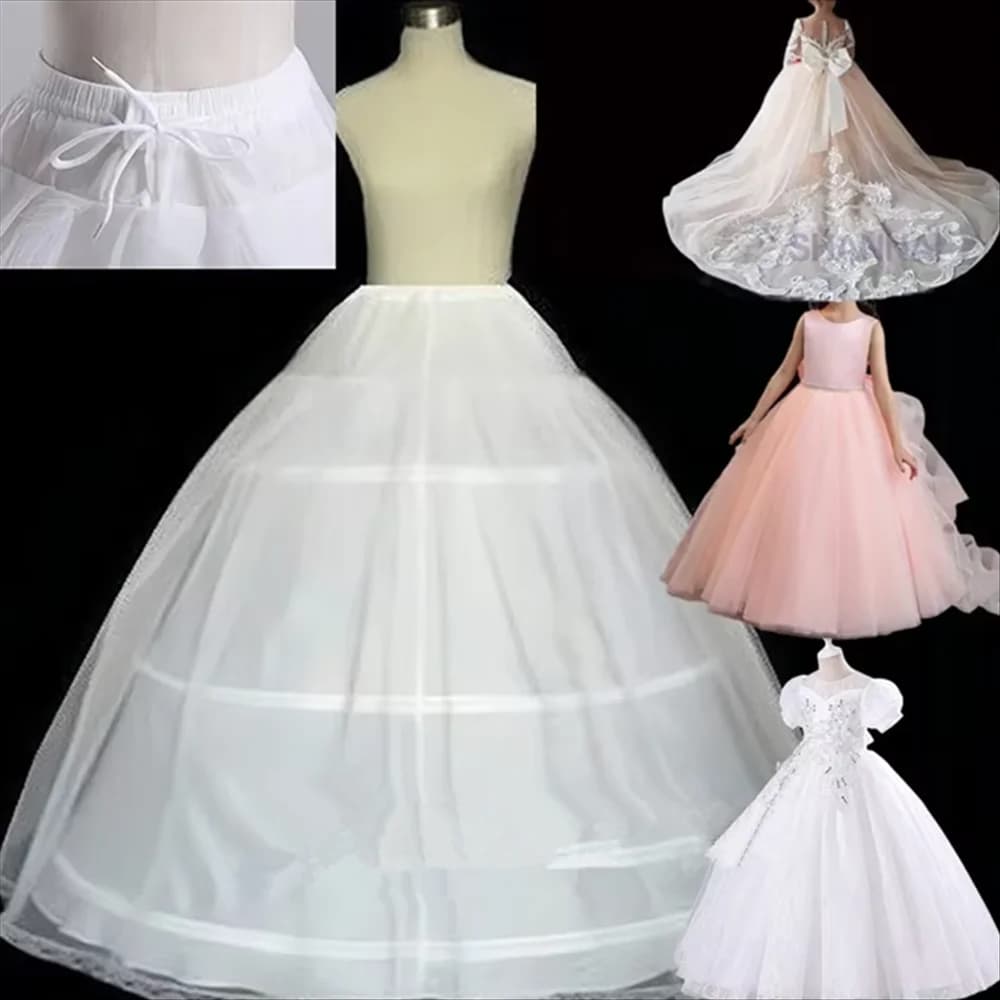 3 Hoops A-line Petticoat Underskirt Crinoline Slip for Kids Children Wedding Dress