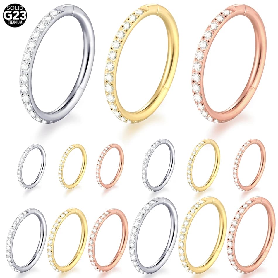 1PC Titanium Septum Nose Rings 6-14mm CZ Hinged Segment Hoop Clicker Ear Cartilage Helix Daith Rook Lip Piercings Nariz Jewelry