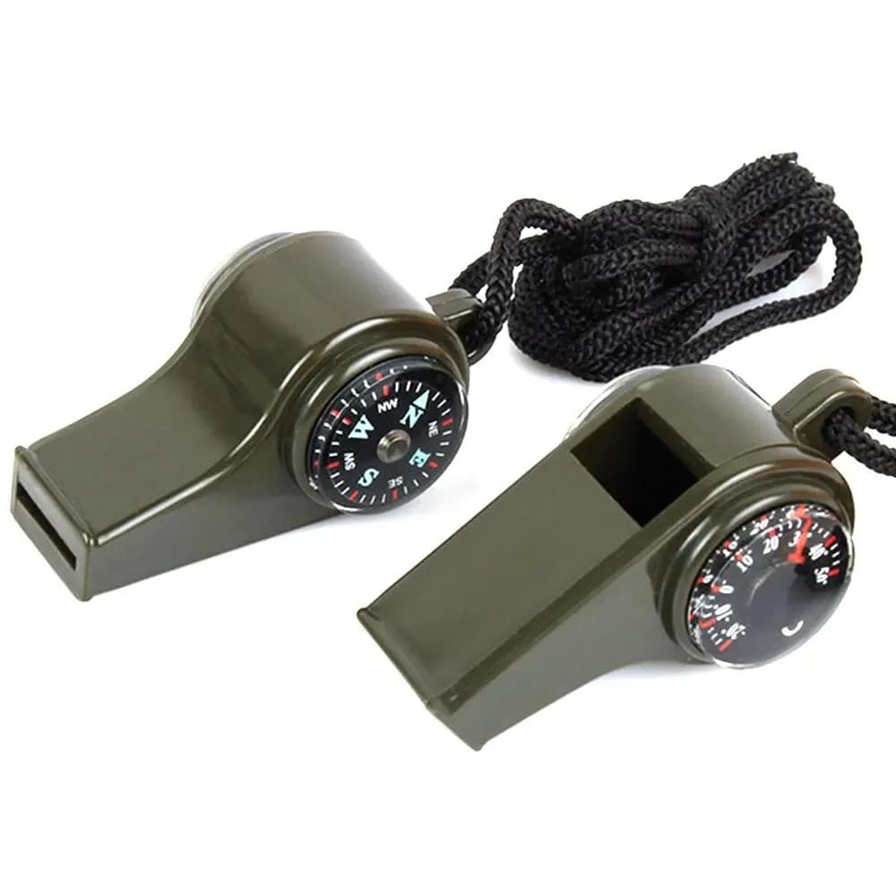 2pcs 3In1 4In1 Outdoor Emergency Whistle Thermometer Potable Mini Compass Navigation Carabiner Camping Hiking Survival Tools