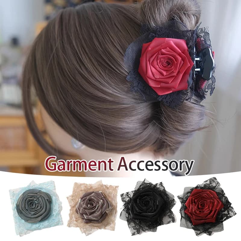 1PC 7cm Soft Mesh Gothic Girl Hair Flowers Clips Rose Fabric Flowers For Party Wedding Decoration For Craft Hair Accessories