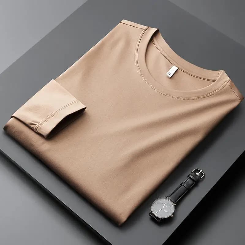 Luxury Stretch Comfortable Soft and Skin-Friendly Stylish Men's Oversized Long Sleeve T-Shirt Solid Colors Korean Fashion Tops