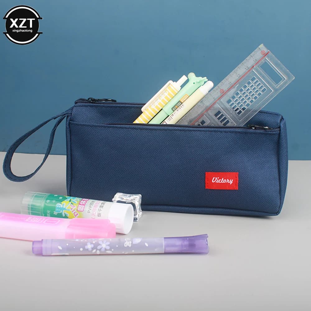 Double-layer Large Capacity Pencil Cases Simple Oxford Cloth Zipper Pencil Pouch  for School Office Working Supply Wholesale