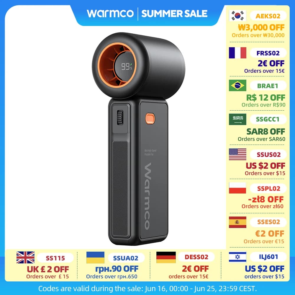 Warmco Portable Handheld Fan, 5000mAh Powerful Mini Turbo Fan, 13000 RPM High Speed USB Rechargeable for Travel & Outdoor