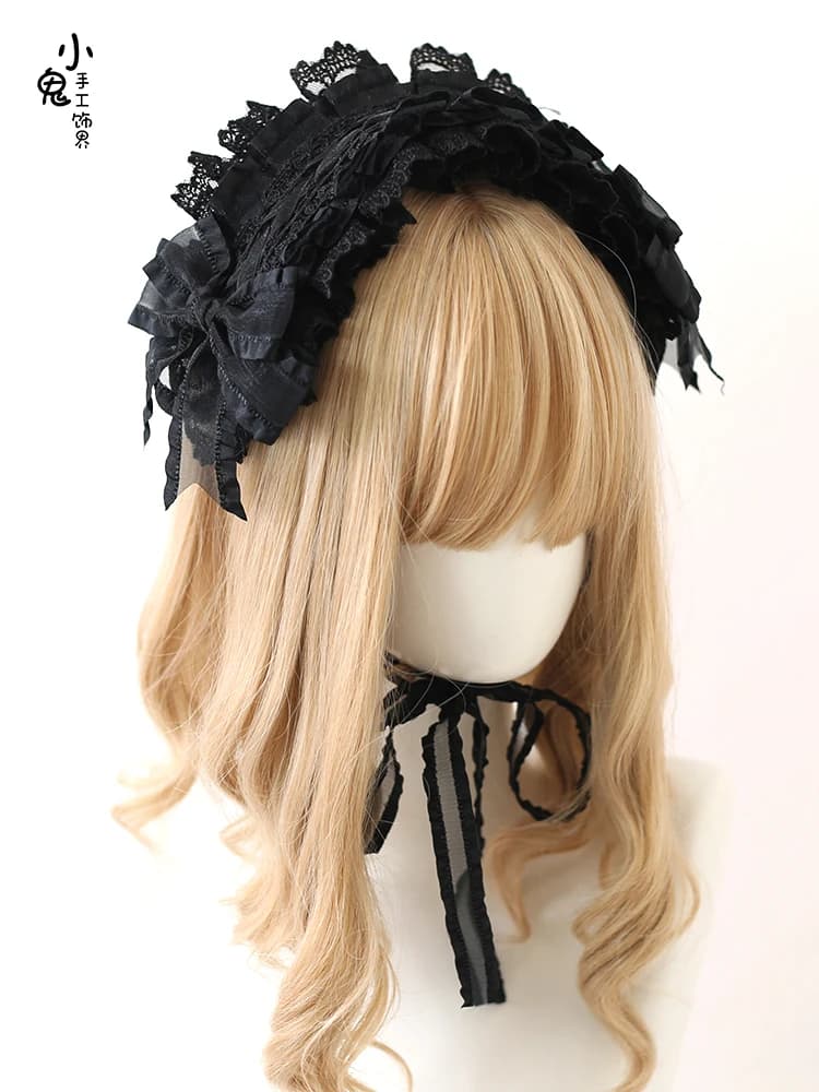 Original Lolita Black Hair Band Lace Bow KC Billycock Flower Pill Hairpins Hairbands