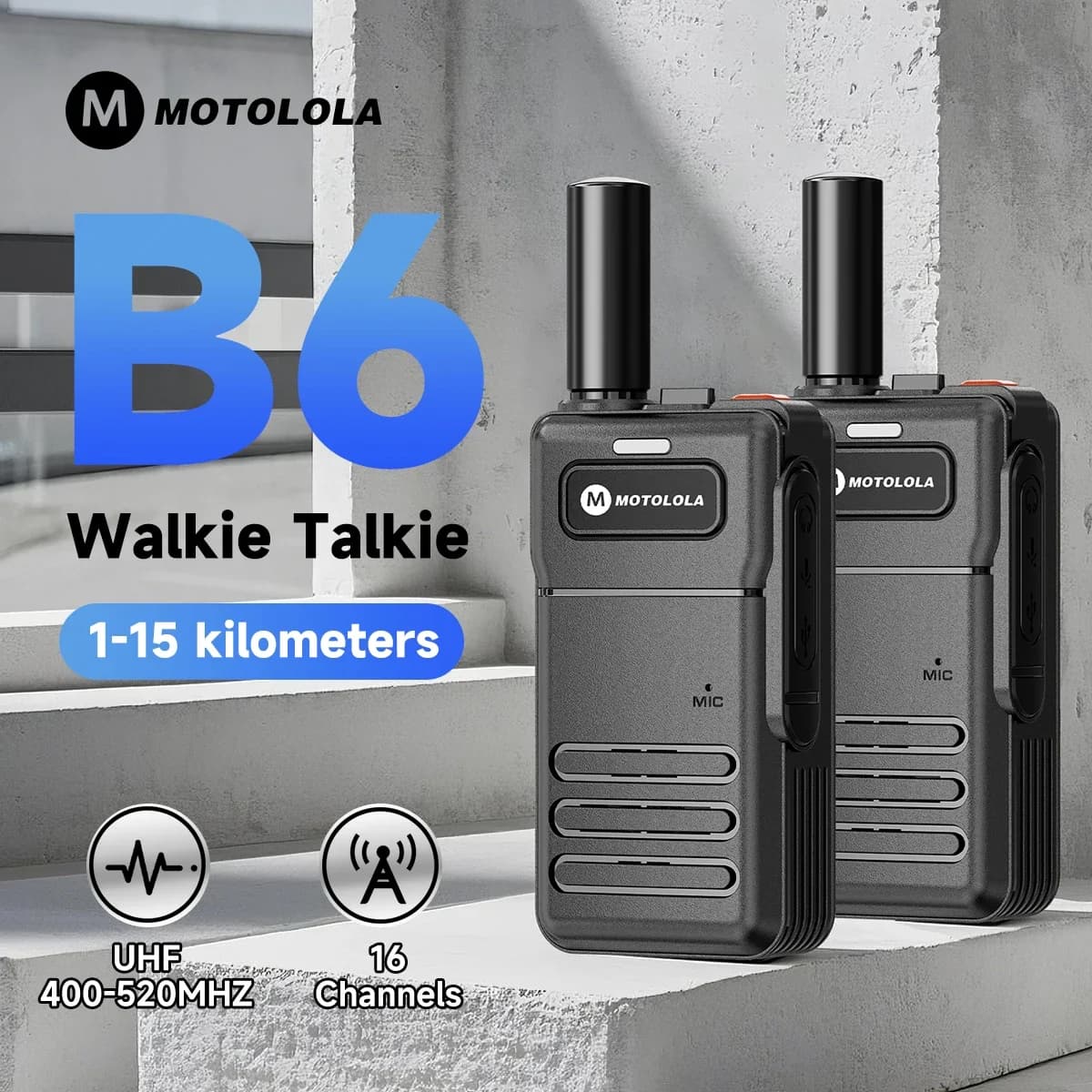 Motolola B6 Mini Walkie Talkie 16CH UHF 400-520MHz Long Range, Compatible with Baofeng Radios
