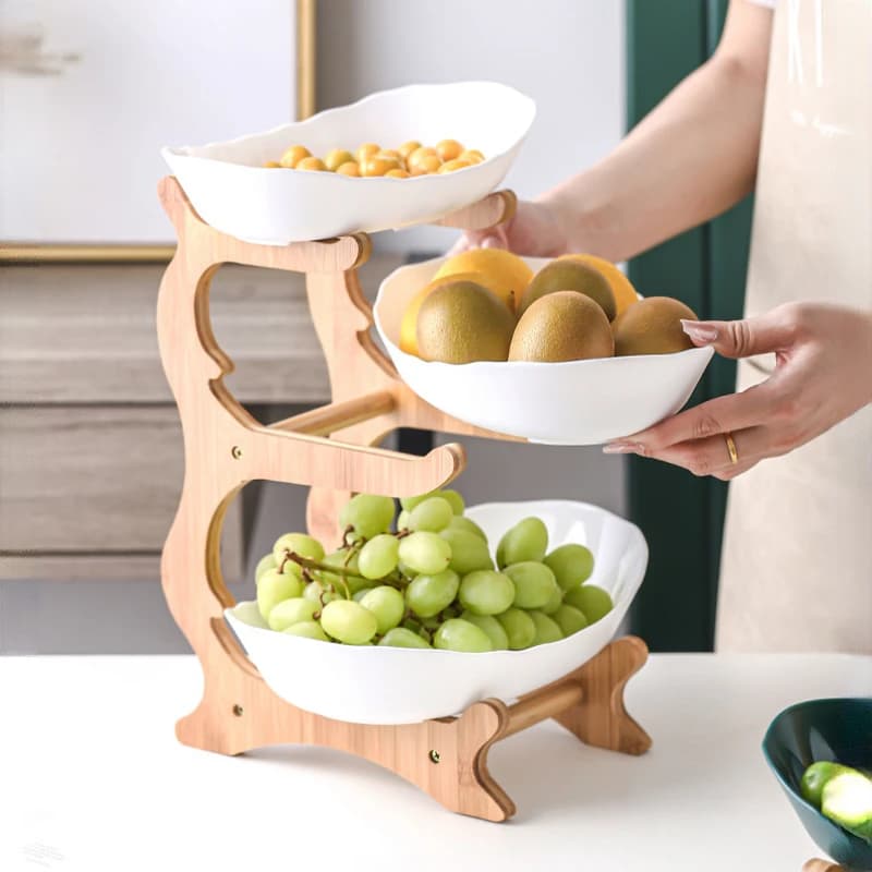 2/3 Layer Table Plates Dinnerware Wooden Kitchen Fruit Bowl with Floors Partitioned Dish Candy Cake Trays Fruit Plate Salad Bowl