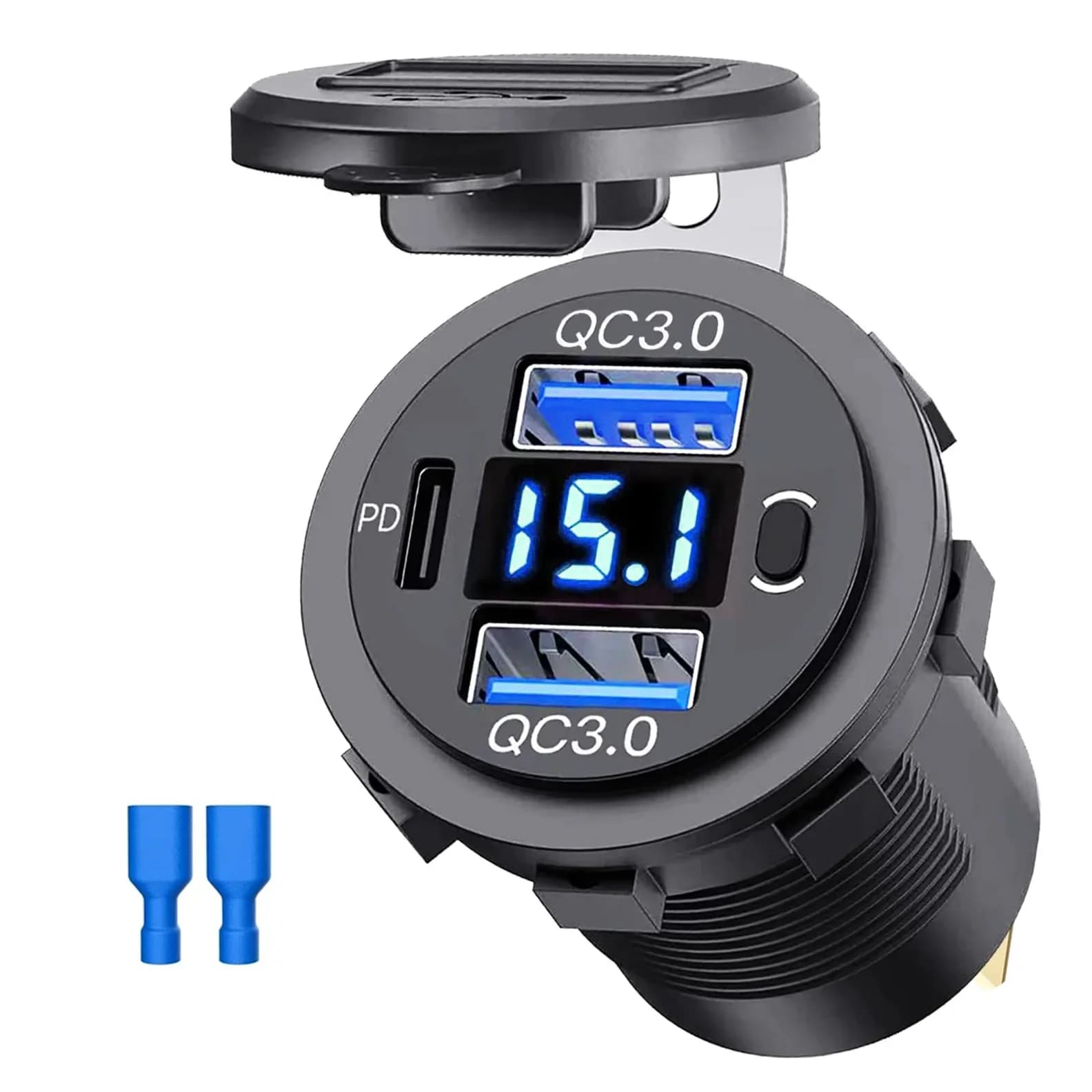 12V USB Adapter Car Fast Charging Charger Socket Dual QC3.0 PD Type C Power Outlet Car Accessories with Switch for Auto RV Truck