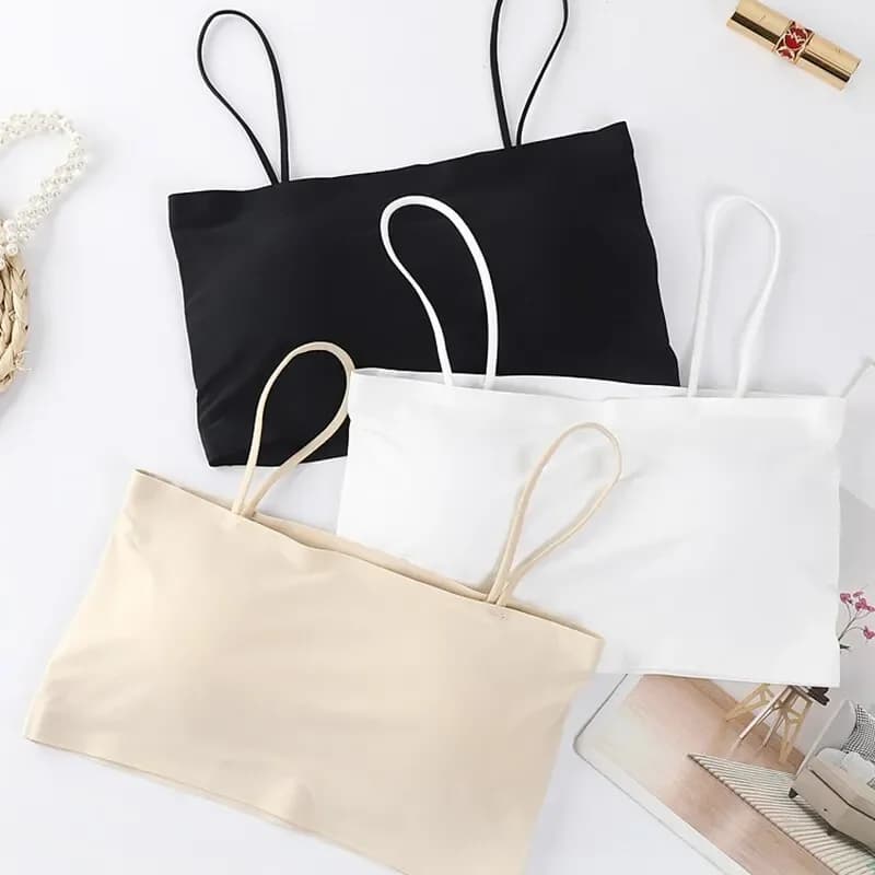 Women Crop Tops Sexy Solid Color Camisole Ice Silk Tube Top Seamless Skinny Sports Tank Top Wireless Underwear Bralet