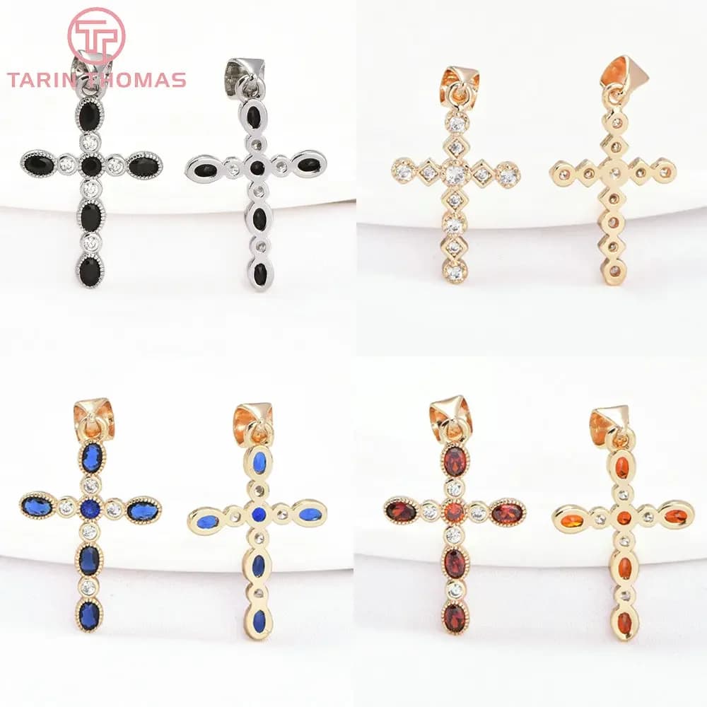 (8415) 4PCS 24K Gold Color Brass with Zircon Cross Shaped Pendants High Quality Jewelry Making Findings Accessories Wholesales