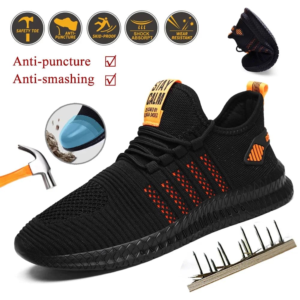 Work Safety Shoes Summer Breathable Men Air Cushion Work Protective Sneakers Anti-Puncture Work Shoes Male Steel Toe Shoes
