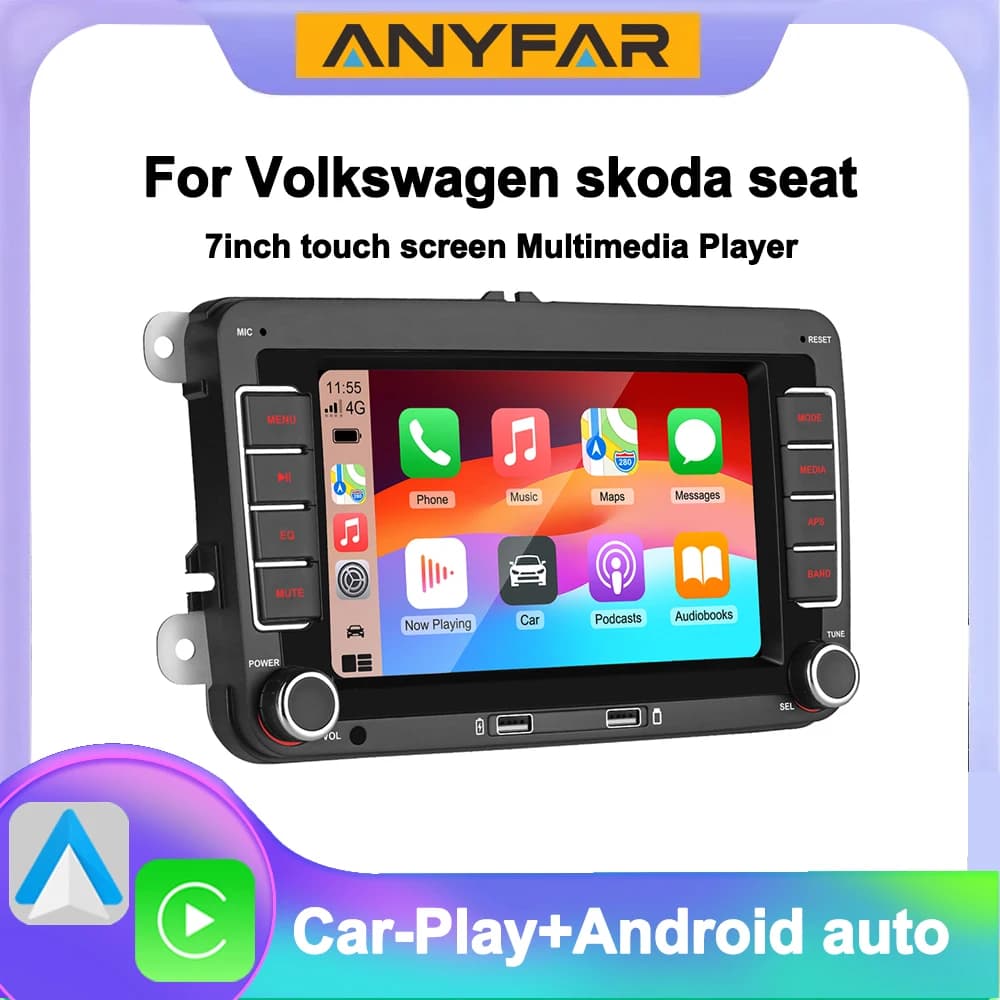 7 Inch Car Stereo For VW Touchcreen BT AM/FM Radio Receiver with Android Auto Carplay USB Charge Support Hands-Free Calling