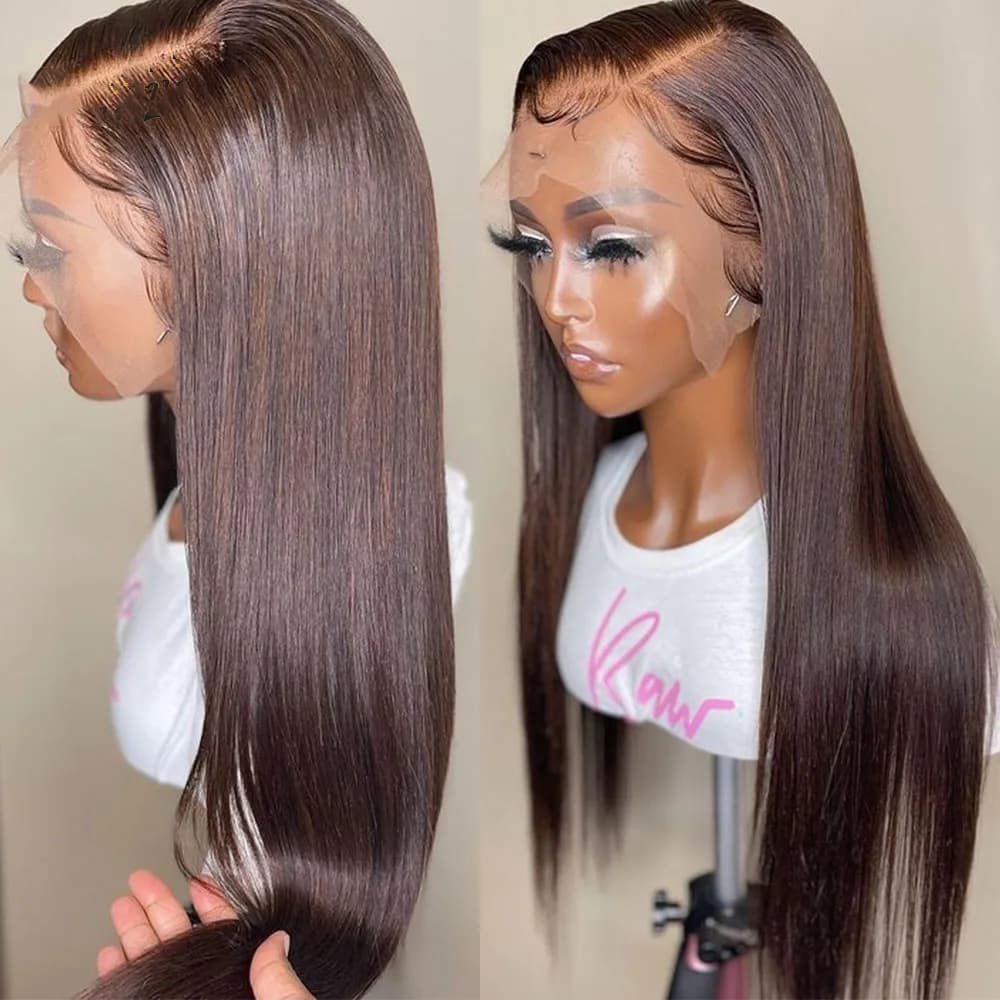 26“Long 180Density Preplucked Soft Brown Glueless Silky Straight Lace Front Wig For Black Women BabyHair Heat Temperature Daily