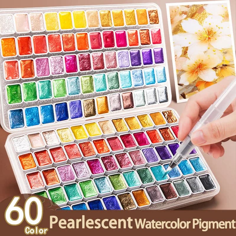 Pearlescent Solid Watercolor Paint Set 12/20/24/60 Color Acuarelas Pigment Glitter Watercolor Painting Artists School Supplies