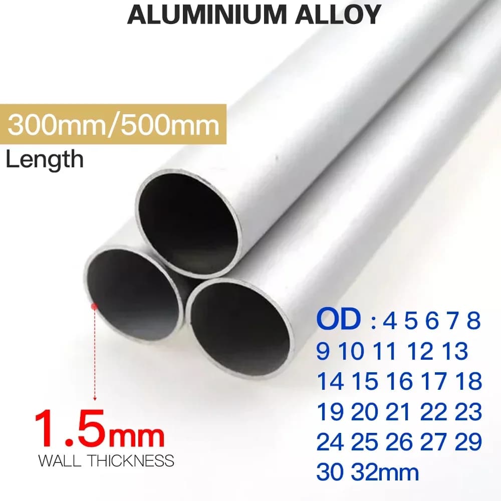 Aluminium Pipe 1.5mm Thickness 4-50mm OD Straight 300mm 500mm Long Round 6063 Aluminum Alloy Tube