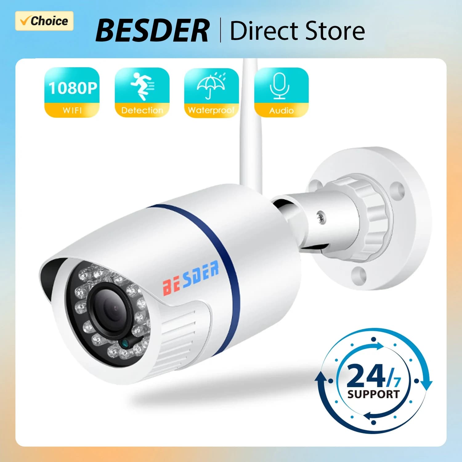 BESDER ICSEE 1080P P2P Wifi Camera Audio Recording IP Camera Wireless Wired Alarm CCTV Bullet Outdoor With SD Card Slot Max 128G