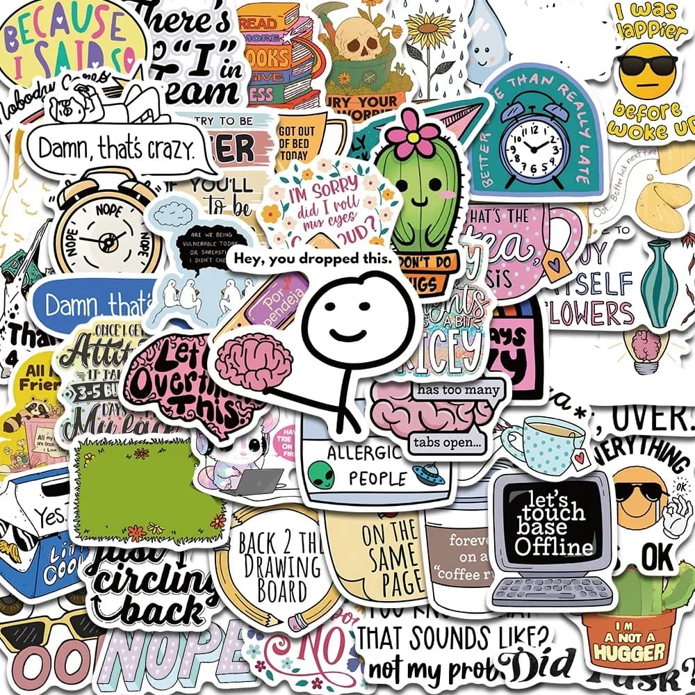 50PCS Sarcastic Sticker Aesthetic Kawaii Scrapbook Graffiti Decoration Laptop Luggage Phone Skateboard  Waterproof DIY Sticker