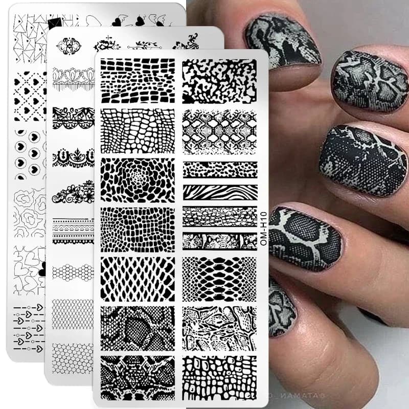 Snake Leopard Nail Stamping Plates English Letter Love Heart Leaves Flowers Design Printing Plates Nails Art Stencil Stamp Tools
