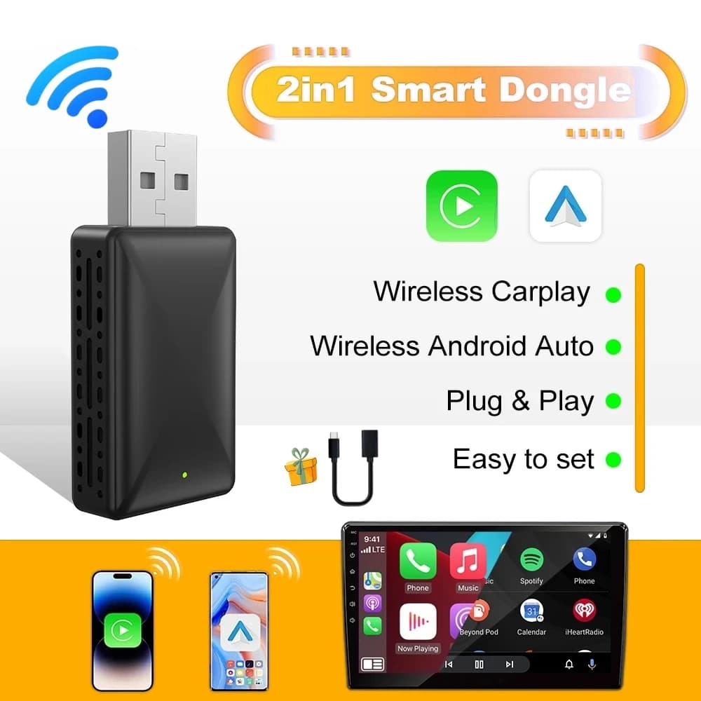 Android Auto Wireless Adapter 2025 New Mini 2 in 1 Box For Apple Carplay Dongle for Cars With Wired AA CP WIFI Plug & Play