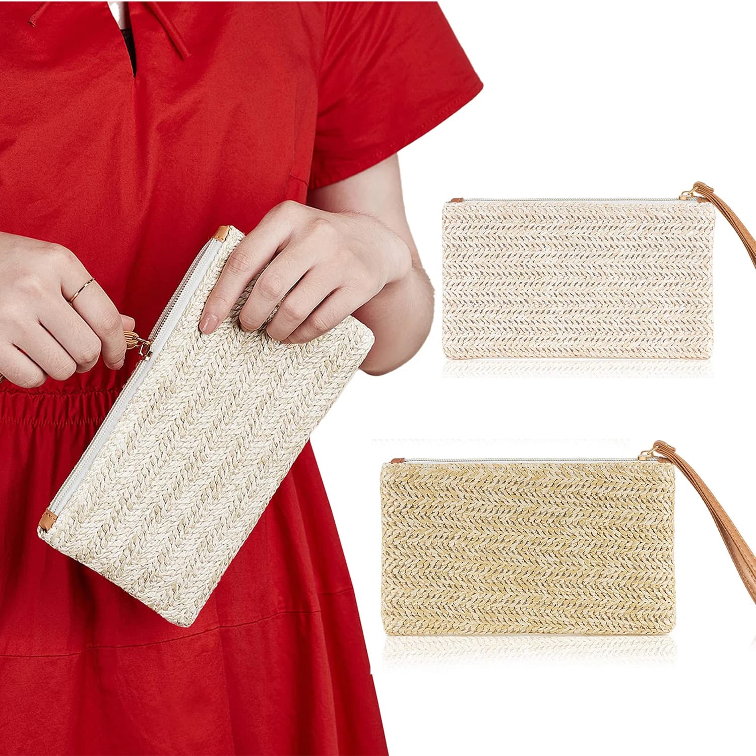 Women' S Casual Travel Straw Woven Bag Fashionable and Minimalist Large Capacity Women'S Medium-Long Wallet Clutch 01