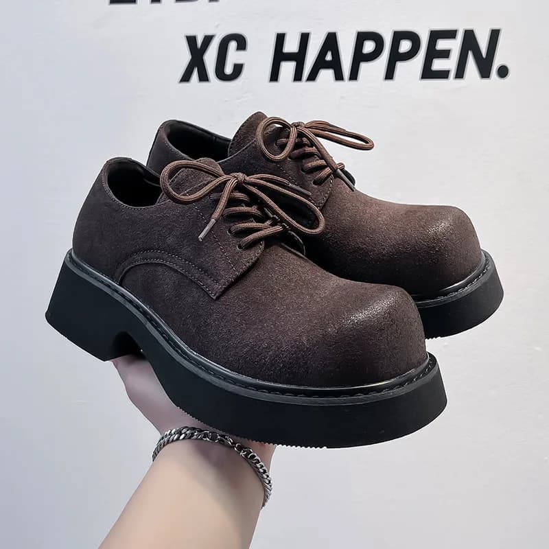 New Vintage British Men Cow Suede Shoes Spring Autumn Men Loafers Height Increasing Man Zapatos Hombre Dress Wedding Oxfords