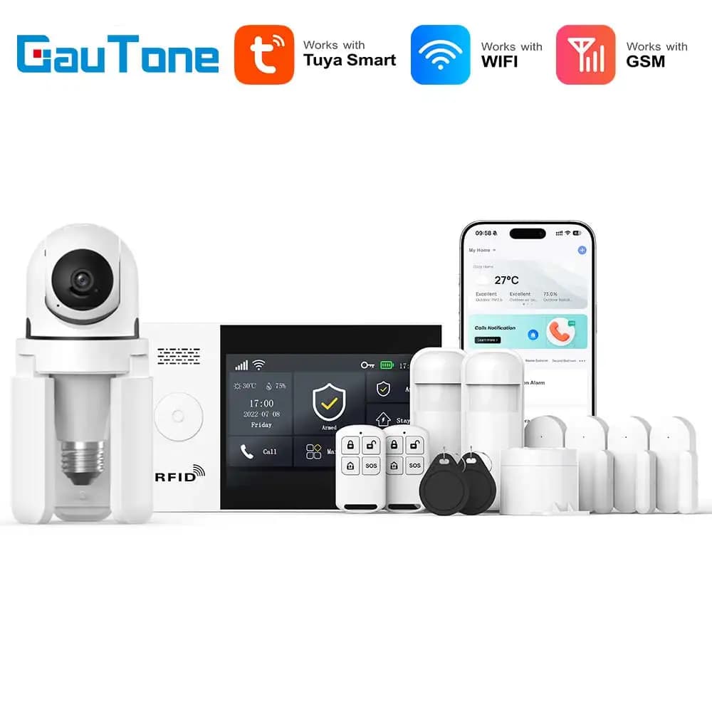 GauTone TUYA WiFi 4G GSM Alarm System for Home Smart Life Security with PIR Wireless Solar Siren Support Tuya Remote Control