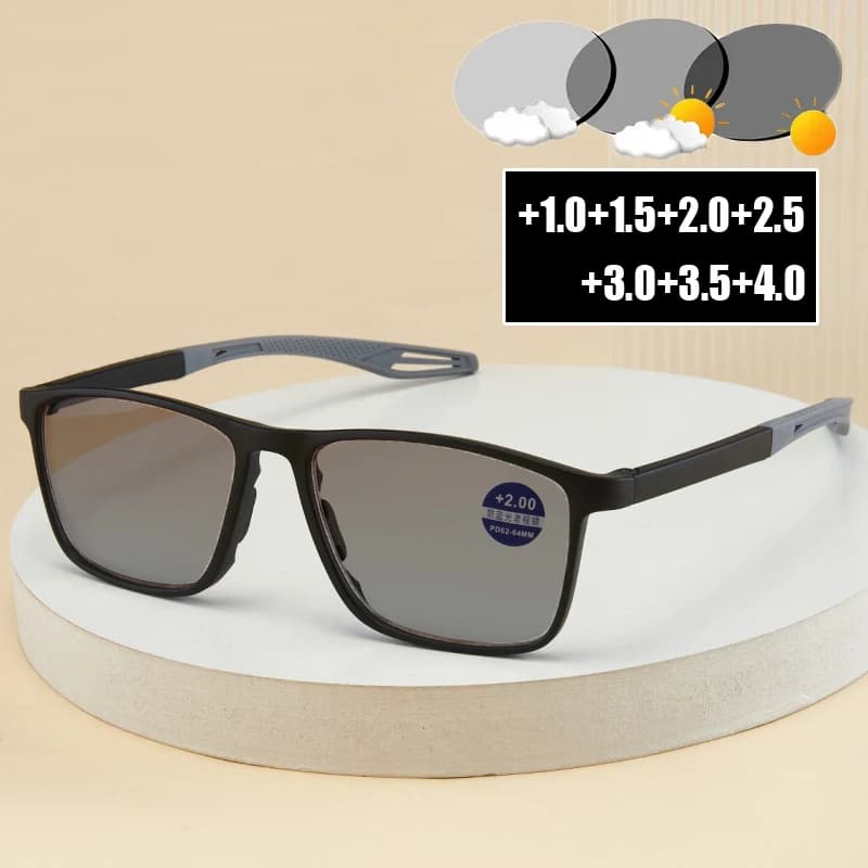 Ultralight Photochromic Presbyopia Glasses Vintage TR90 Sports Color Changing Sunglasses Finished Reading Eyewear 0 To +4.0