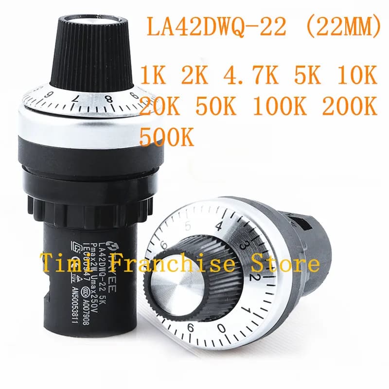 LA42DWQ-22 1K 2K 4.7K 5K 10K 20K 50K 100K 200K 500K 22mm Diameter Pots Rotary Potentiometer Converter Governor Inverter 20MM