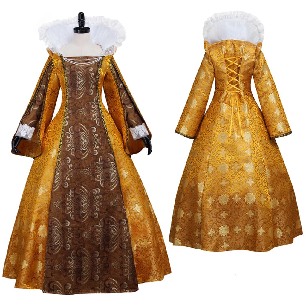Adult's Dress Cosplay Vintage Golden Medieval Renaissance Tudor Queen Elizabeth  Ball Gown Dress Costume Cosplay Custom Made