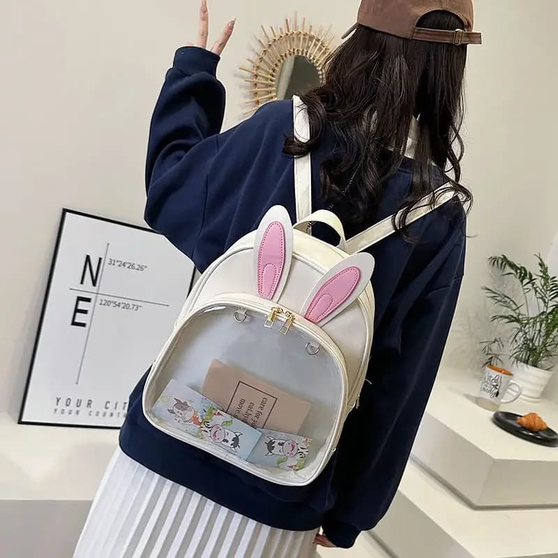 Fashion Chic Y2k Aesthetic  Kawaii Student Rabbit Ears Schoolbags Casual All Match Backpacks Korean Transparent Ins Ita Bags
